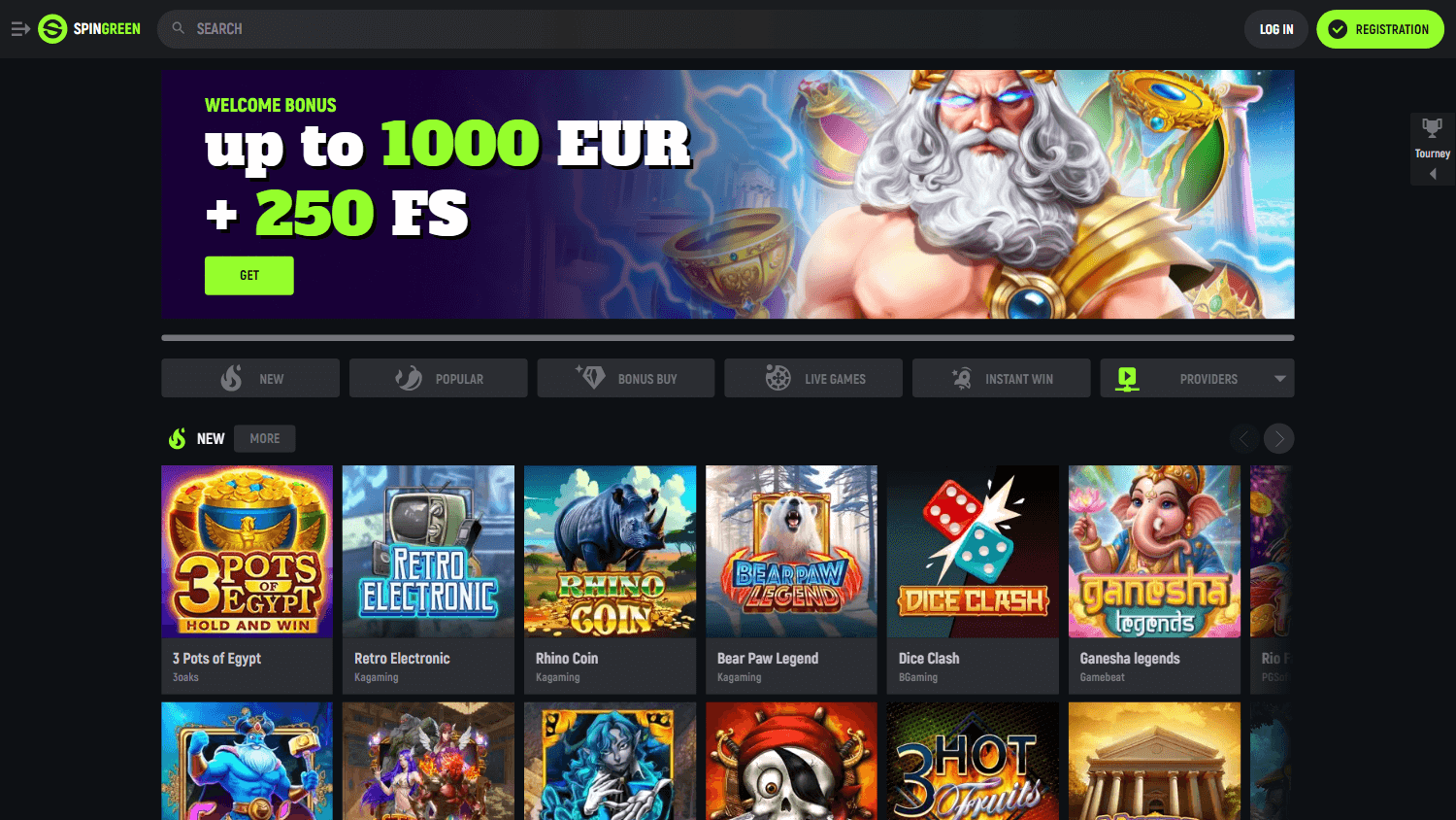 SpinGreen Casino Desktop screenshot